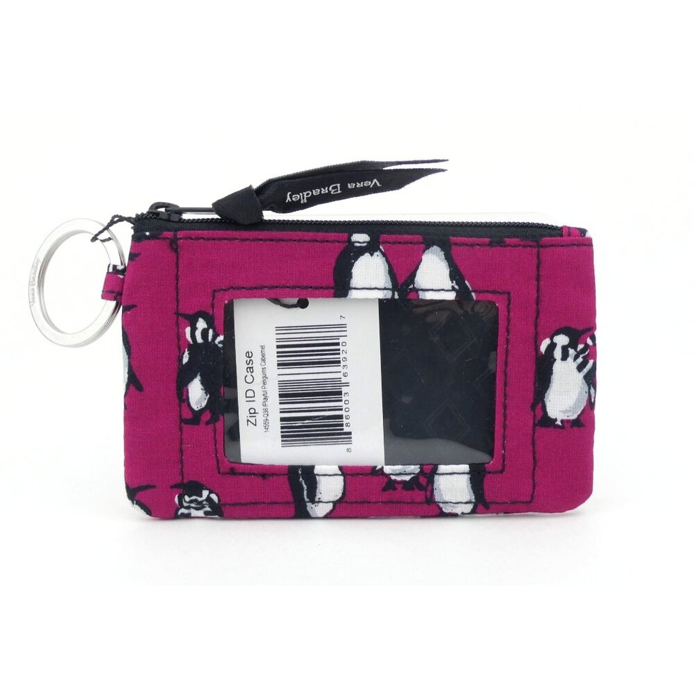 Vera Bradley Playful Penguins Cabernet Cotton Zip Id NWT - Picture 2 of 2